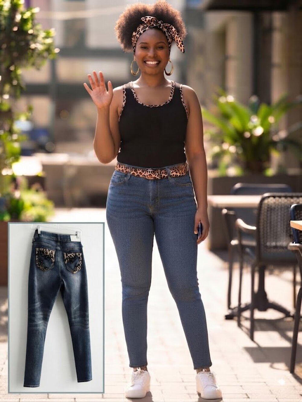 Hydraulic Leopard-Pocket Bootcut Stretch Jeans Size 10